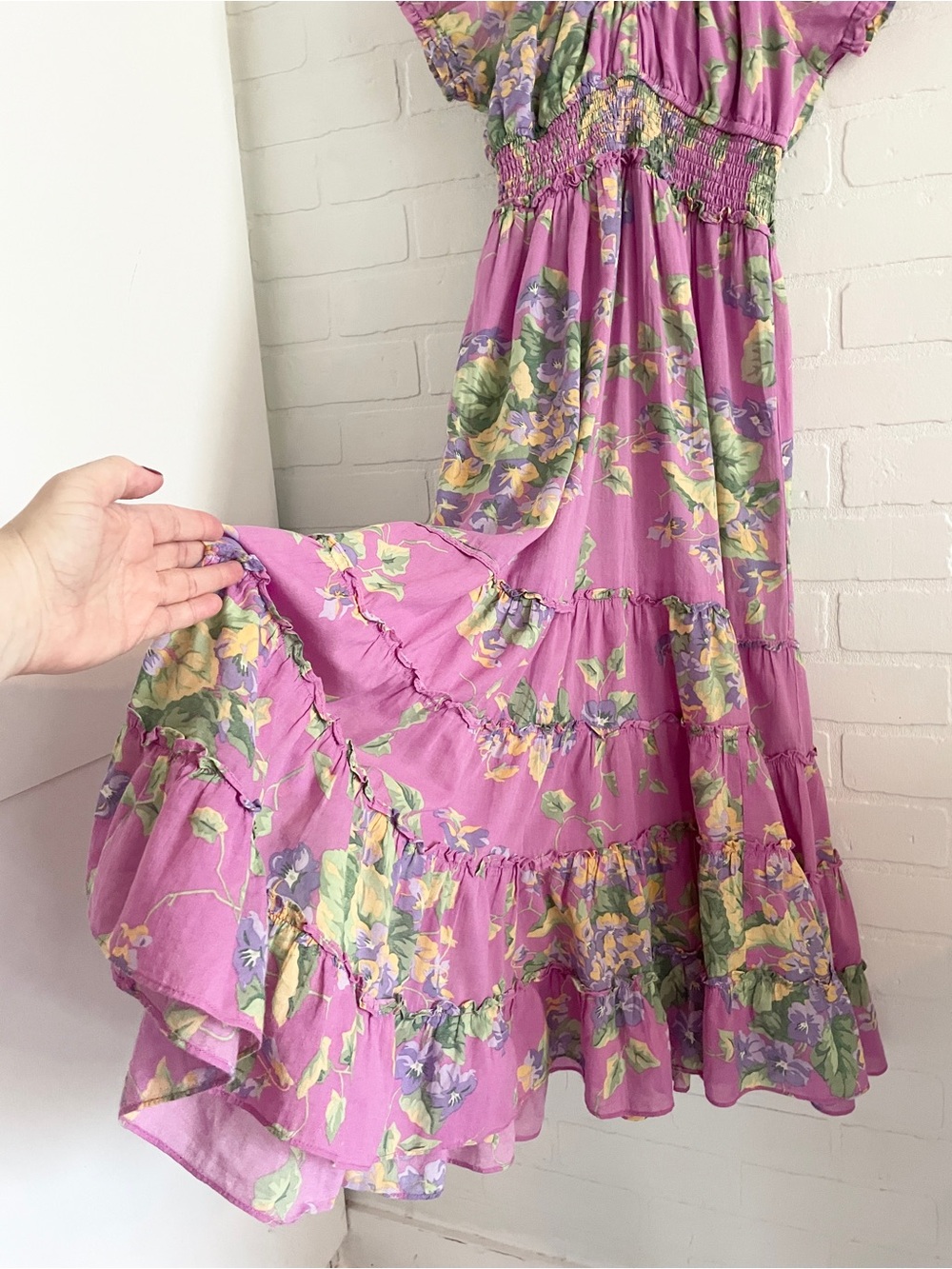 Betsey Johnson Archive 90s Prairie Cotton Smocked Midi Dress Collector Sz S - Picture 5 of 16
